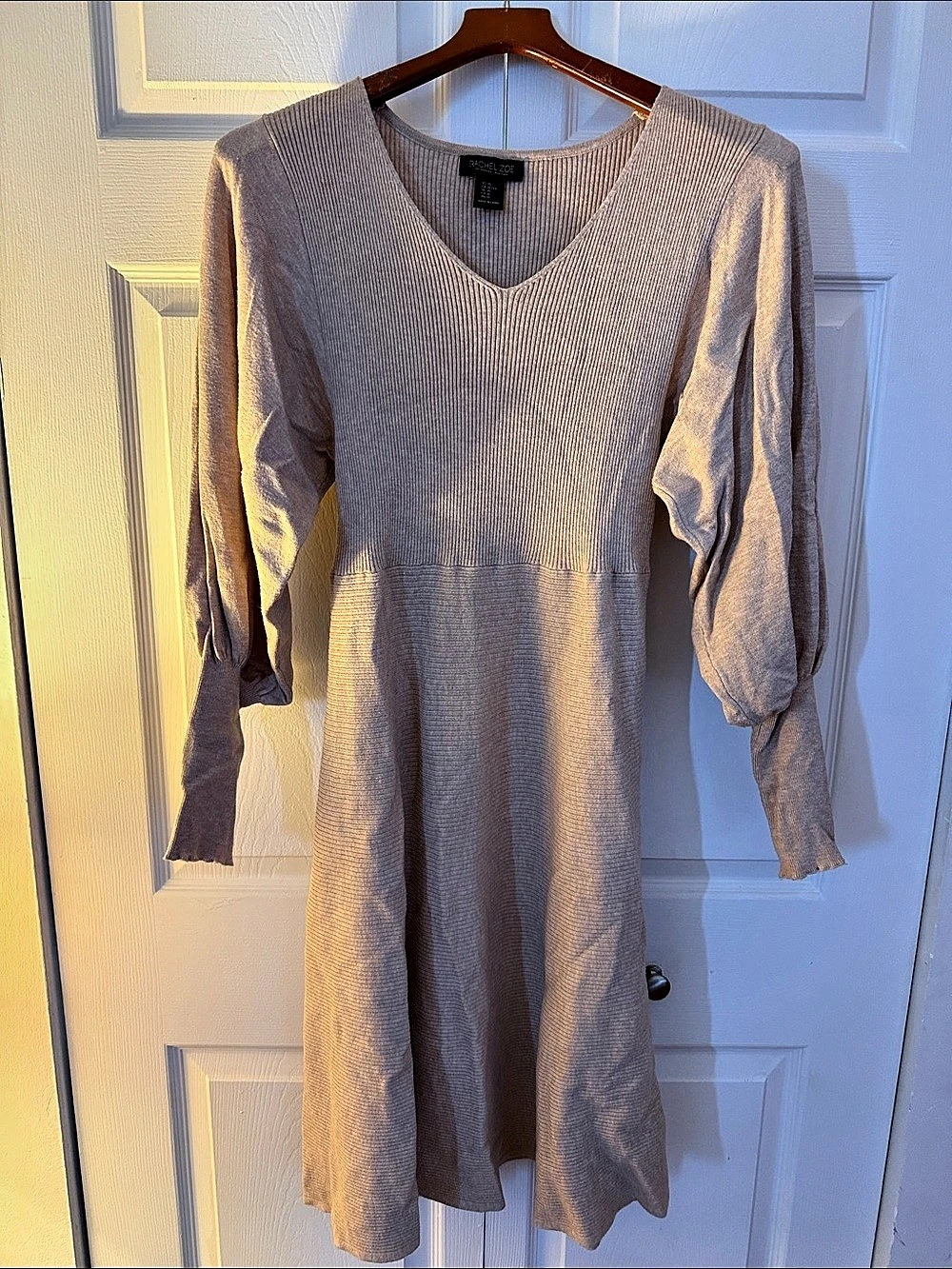 Rachel Zoe Ribbed Midi Dress in Beige Size Medium